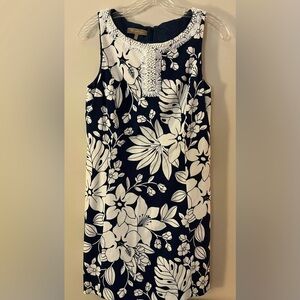 Tommy Bahama Blue w/White Floral Cocktail Party Dress 97% Cotton, Lined; Size 6